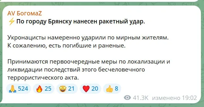Юрий Подоляка: Ракетный удар по Брянску